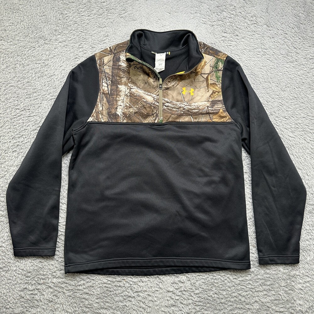 Under Armour Sweatshirt Mens M Black Hunting Camo Realtree 1/4 Zip Pullover